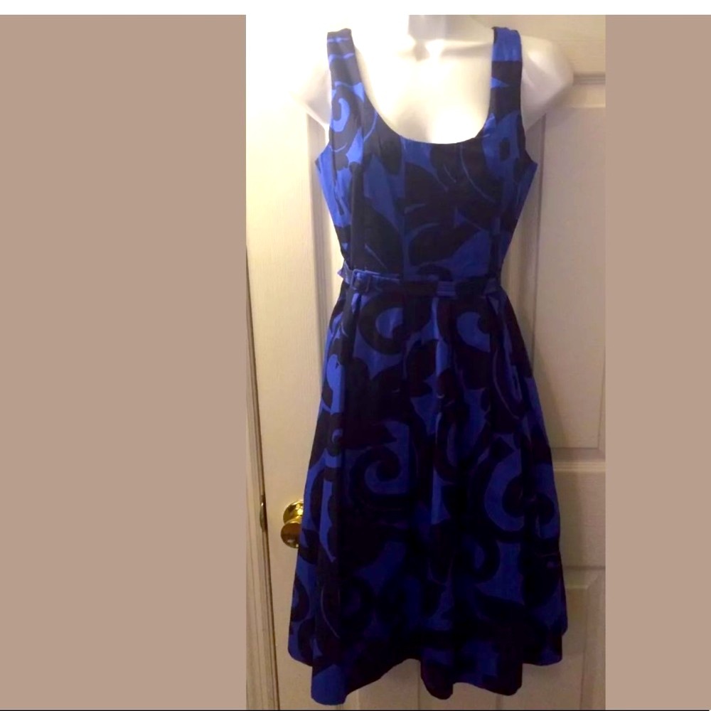 J. CREW Balustrade Blue Belted Scroll Floral Print Dress Knit Shift Sheath